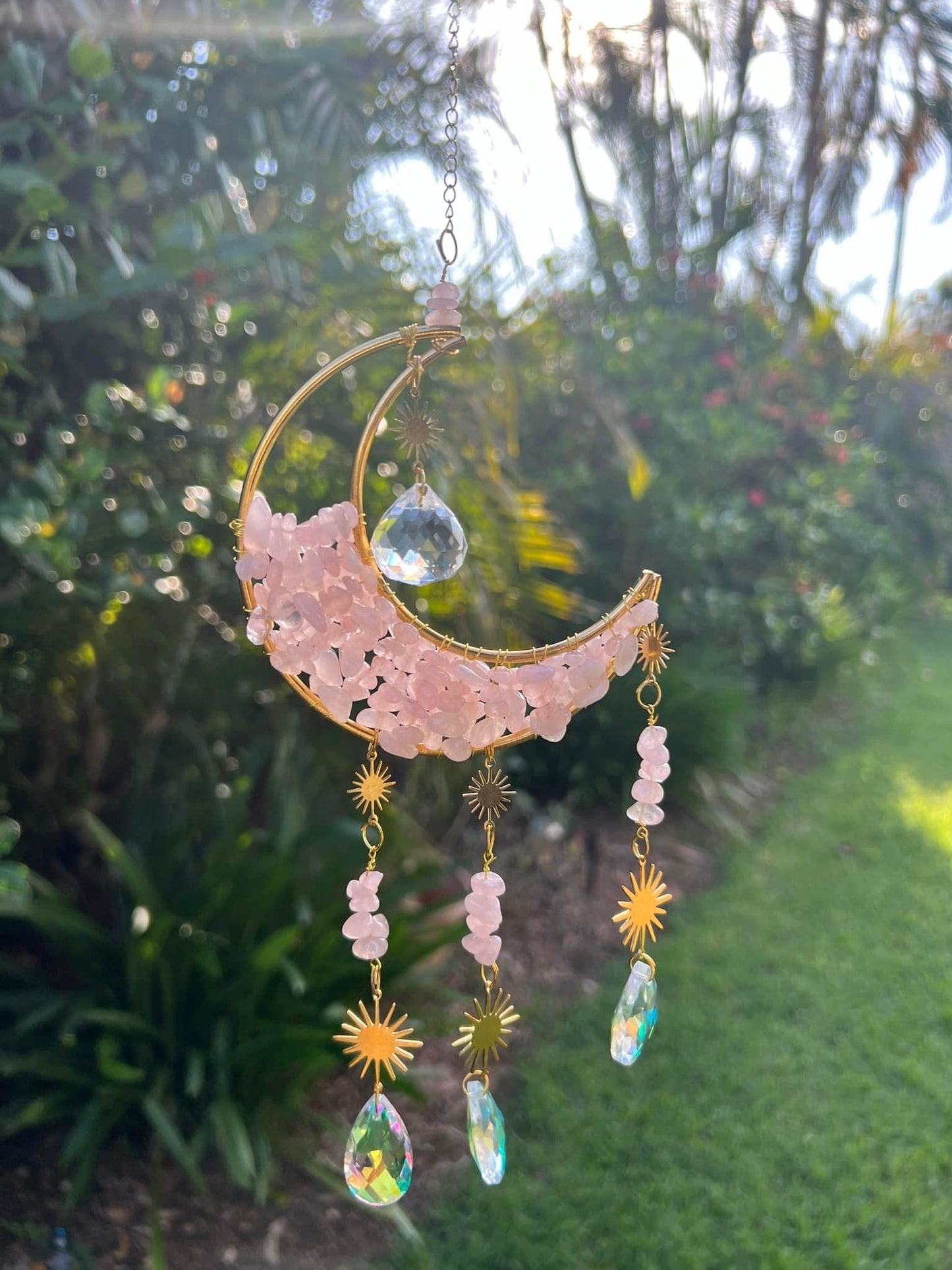 Rose Quartz Moon Suncatcher